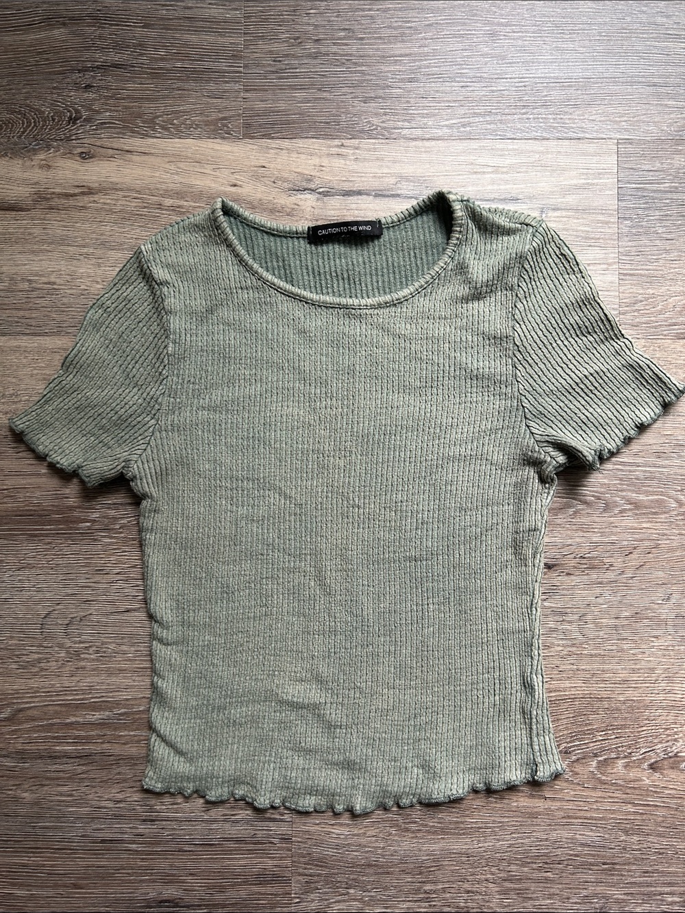 Caution To The Wind Olive Green Ribbed Lettuce-Hem Tee